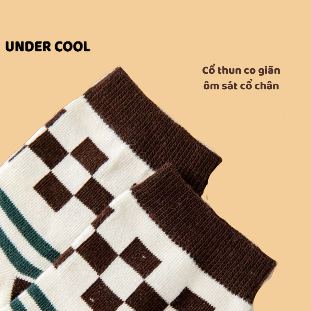 Set 5 Tất Trẻ Em UNDERCOOL Hoạ Tiết Gấu Kẻ Caro Tone Nâu