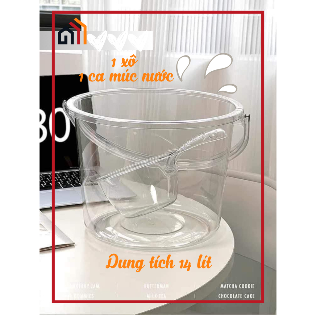 (Xô + Gáo) Xô Tắm Nhựa Trong Suốt Decor Phòng Tắm