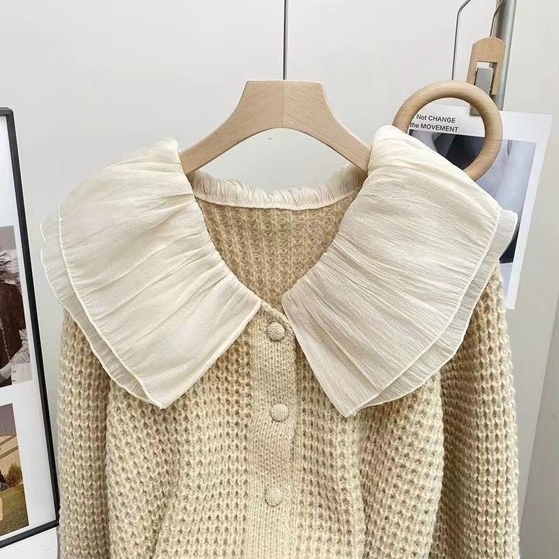 Áo len cadigan cúc bọc cổ bèo tơ