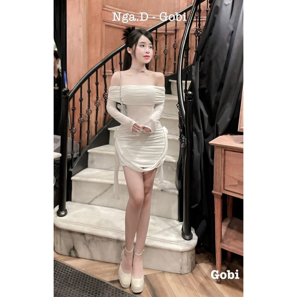 Đầm body lưới có mút sang chảnh nhúm eo 2 bên cực hot
