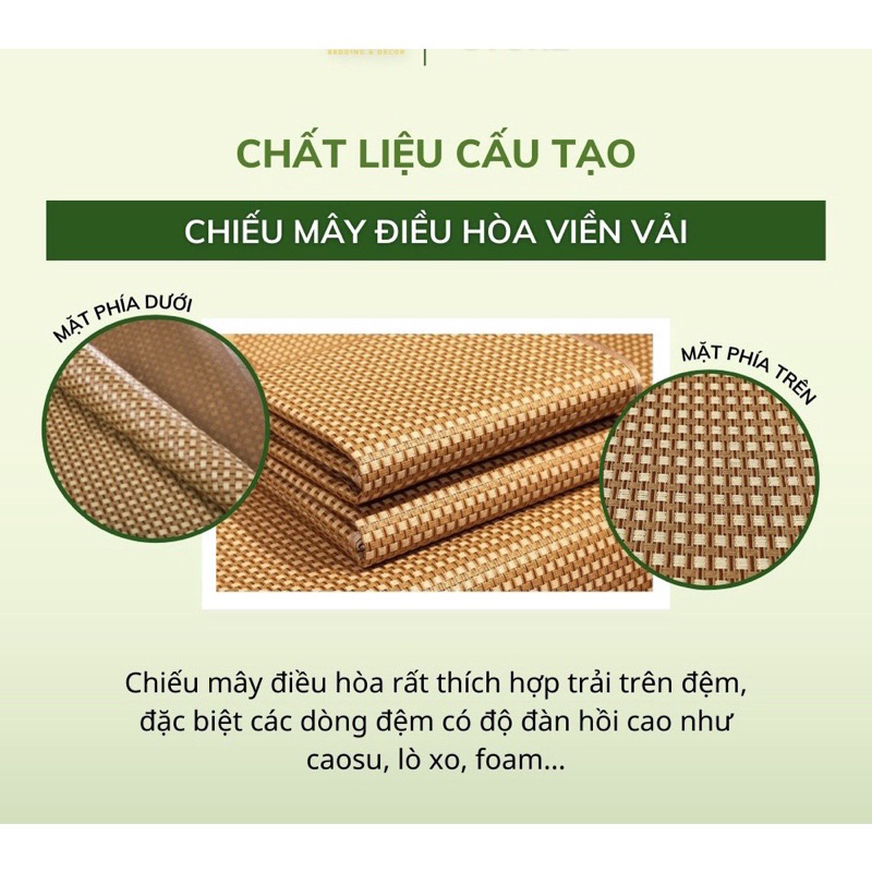 Chiếu Mây điều hòa Cao Cấp loại 1 có lót lụa mặt sau , bo chun góc