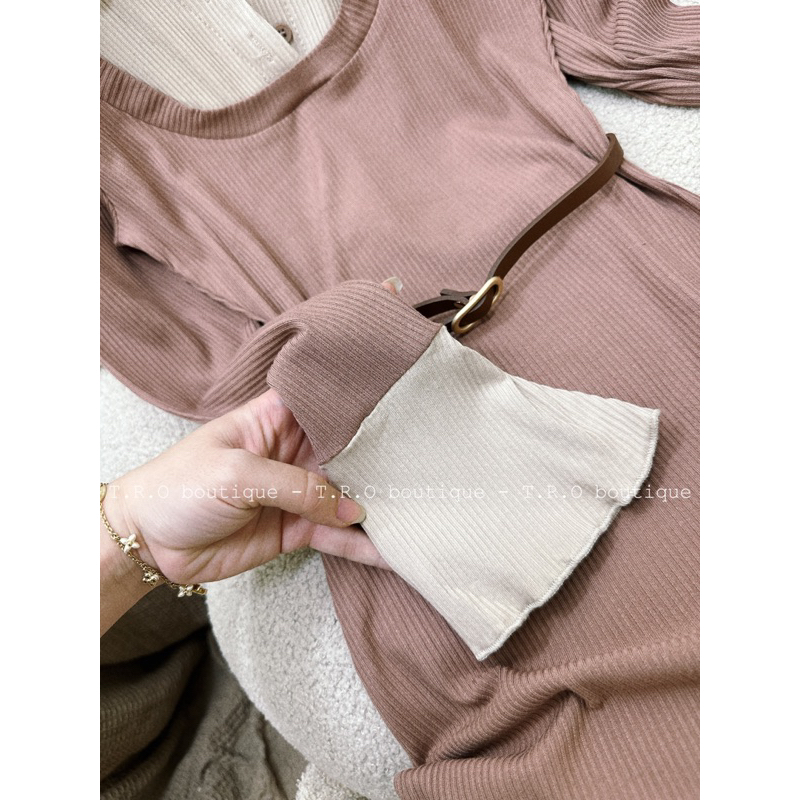 Váy len tăm body dáng dài kèm belt