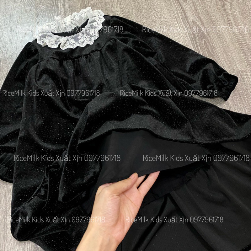 Váy nhung lấp lánh cổ ren Perimit xuất Hàn dư xịn