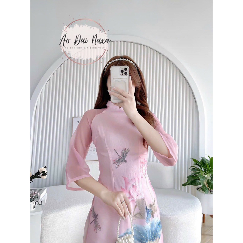Áo dài Tiên nữ hồng cổ nơ- áo dài NAXA