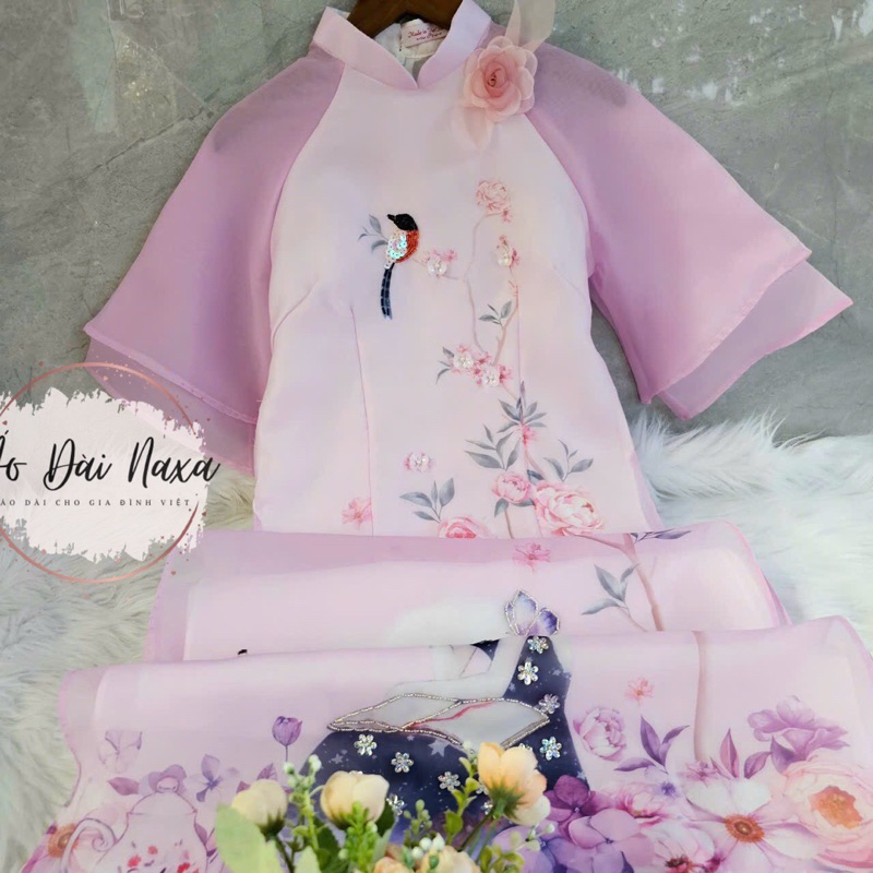 Áo dài Tiên nữ hồng cổ nơ- áo dài NAXA