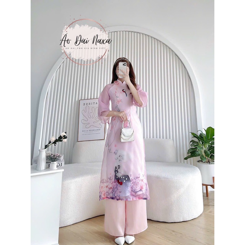 Áo dài Tiên nữ hồng cổ nơ- áo dài NAXA