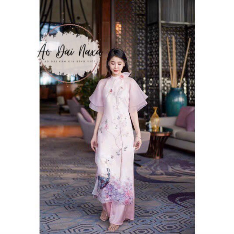 Áo dài Tiên nữ hồng cổ nơ- áo dài NAXA