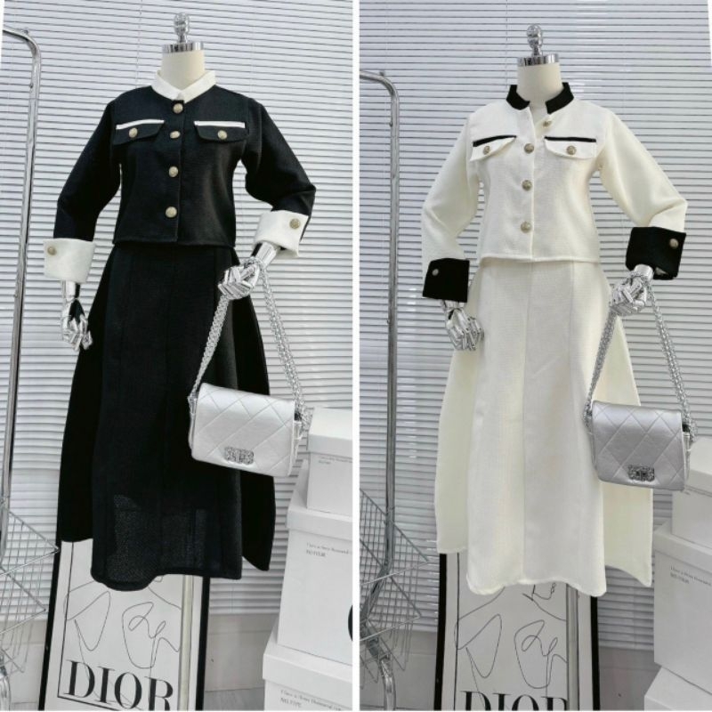 Sét Váy Dạ Tweet Mix Chân Váy Xòe Dáng Dài Size S M - Halinh Shop - Sét Áo Dạ Cúc Đồng Phối Tay Nhung Đen Hàng Loại 1