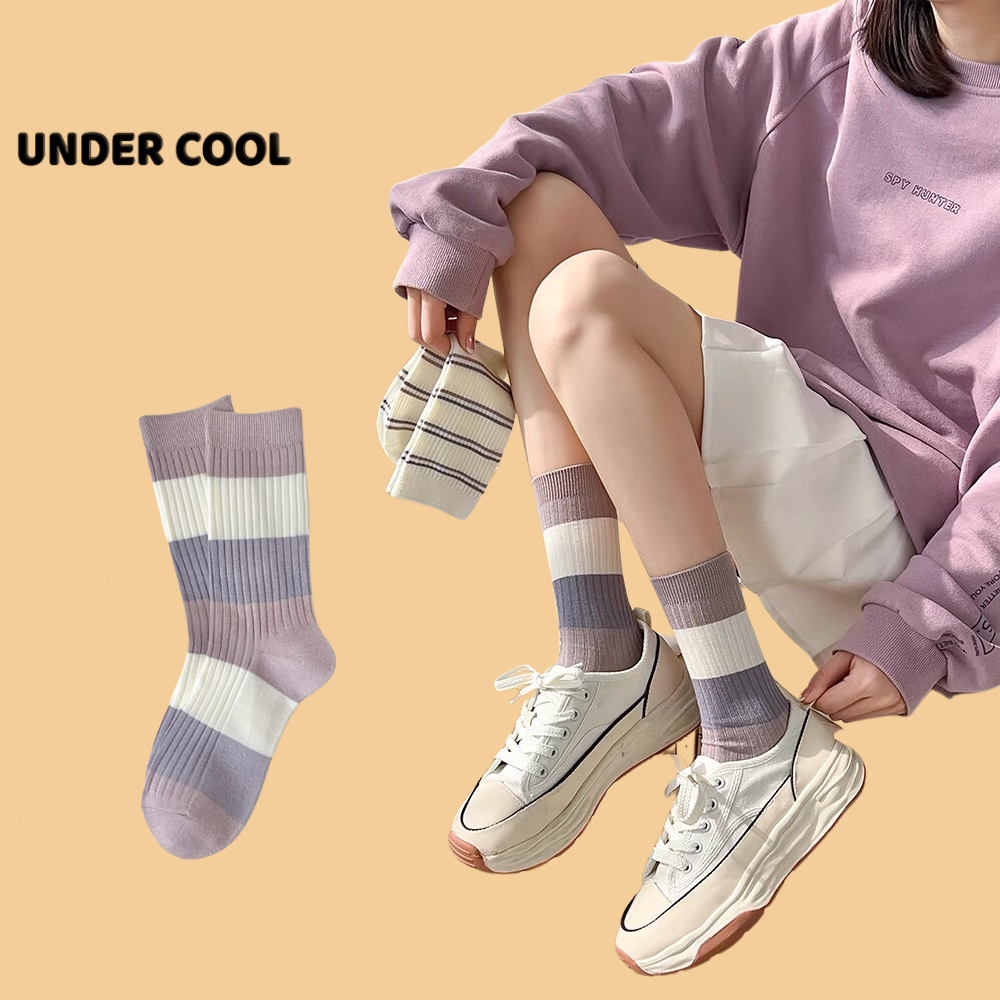 Set 5 Đôi Tất Cổ Cao UNDERCOOL Tone Tím Hoạ Tiết Kẻ Ngang