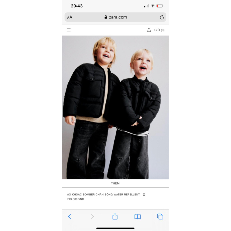 Áo Bomber Bé Trai & Bé Gái Túi Nắp Đen ZR