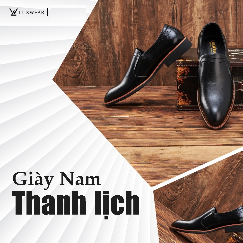 Giày lười công sở nam da bò cao cấp đế cao su khâu chắc chắn màu đen có quà tặng kèm hấp dẫn - GS01