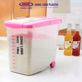 Thùng đựng gạo có nắp Song Long Plastic 10kg, 15kg nhựa cao cấp có bánh xe
