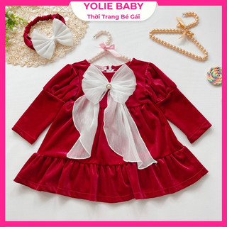 Váy nhung đỏ cho bé gái diện Noel Tết rất xinh