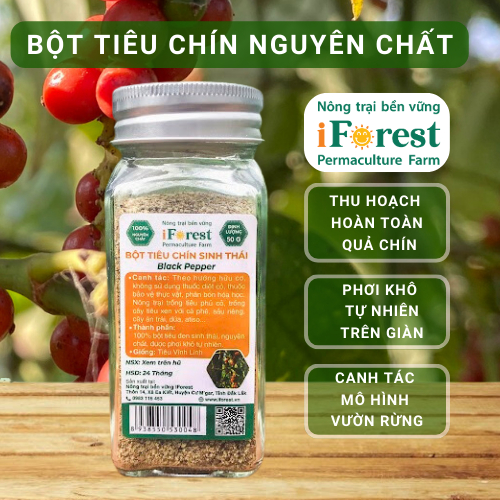 Bột tiêu gia vị nguyên chất hũ 50gr, Bột tiêu chín Nông trại rừng iForest