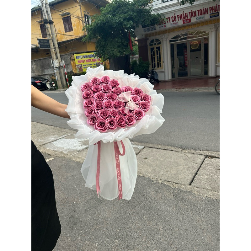 Bó hoa nhũ 30 bông hồng nude