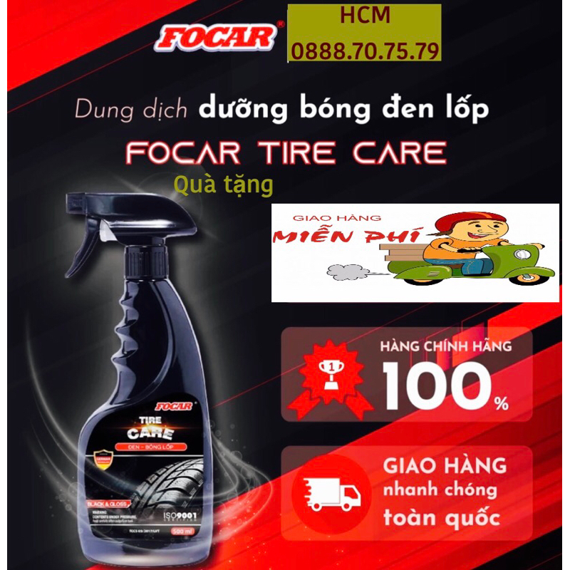 Đen bóng vỏ lốp ô tô- Focar Tire Care 500ml(Tặng khăn)HOẢ TỐC TPHCM
