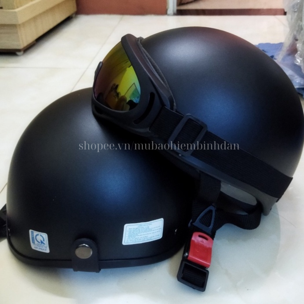 Mũ Bảo Hiểm 1/2 Đầu Màu Đen Nhám Kèm Kính Thời Trang Tùy Chọn Theo Phân Loại