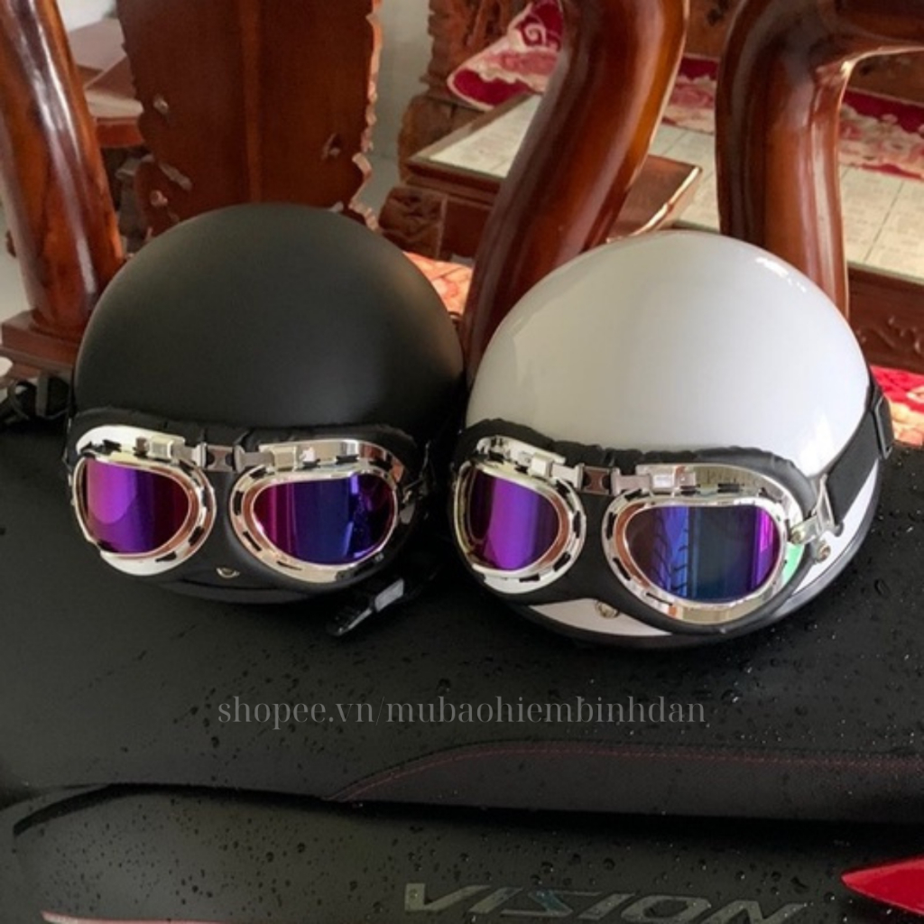 Mũ Bảo Hiểm 1/2 Đầu Màu Đen Nhám Kèm Kính Thời Trang Tùy Chọn Theo Phân Loại