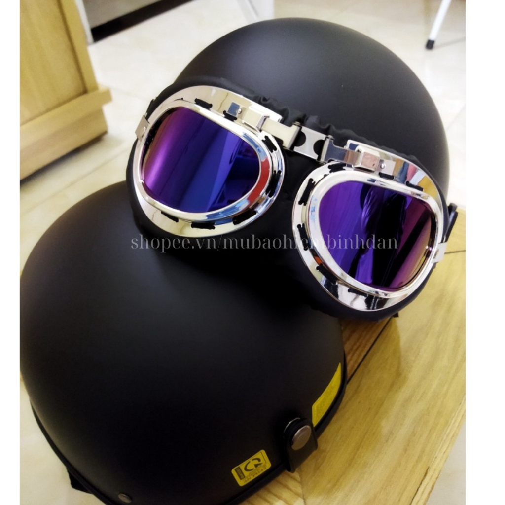 Mũ Bảo Hiểm 1/2 Đầu Màu Đen Nhám Kèm Kính Thời Trang Tùy Chọn Theo Phân Loại