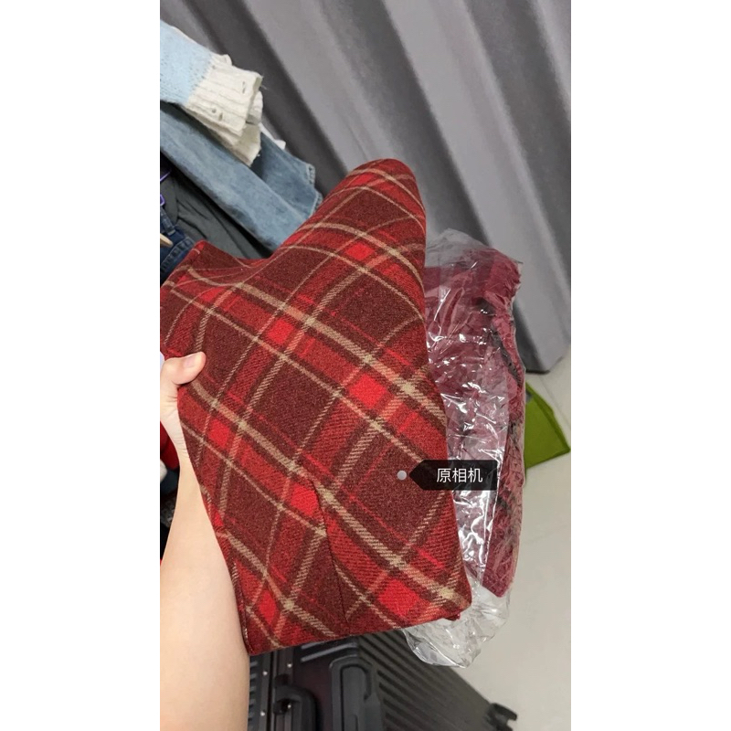 Váy chữ A kẻ sọc váy len kẻ sọc mùa thu đông váy len cạp cao dày dành cho nữ