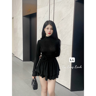 Set váy nhúng kim cương đính hoa dáng ngắn (kèm quần)