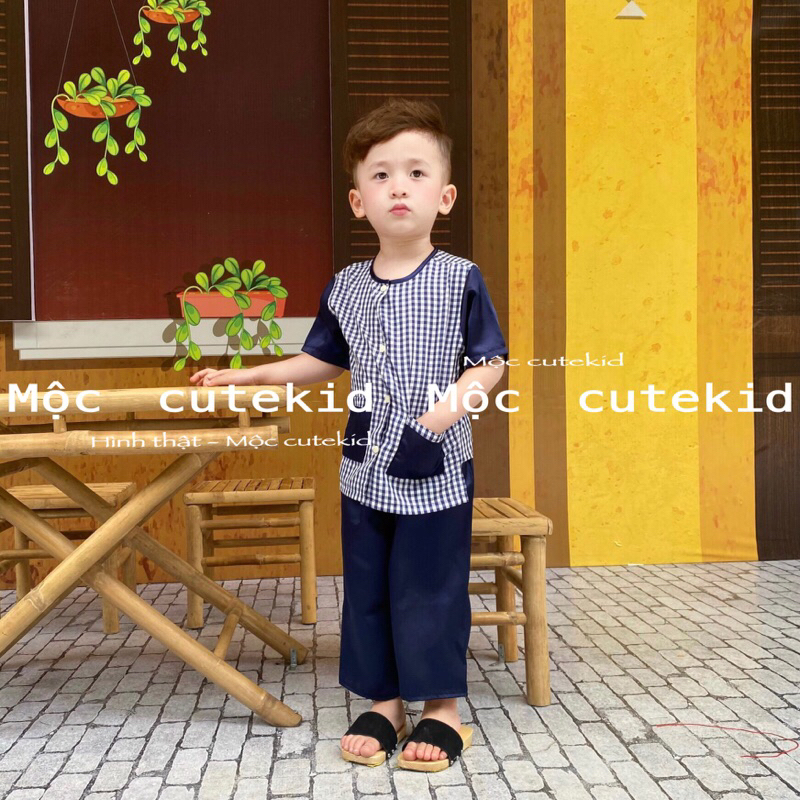 Bộ bà ba phối caro cho bé  - bộ quần áo đi chơi bé trai, set đồ đi chơi lễ bé trai