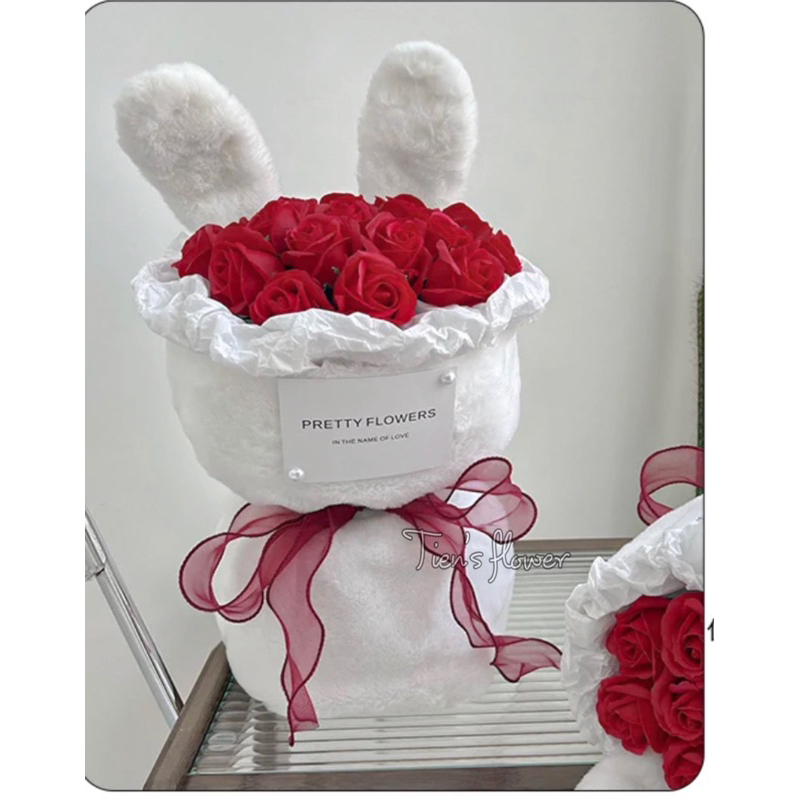 Bó hoa sáp tulip tai Thỏ Bunny kèm túi siêu xinh làm quà tặng sinh nhật của mẹ 20/10 14/2 8/3 kèm túi thiệp đèn L66