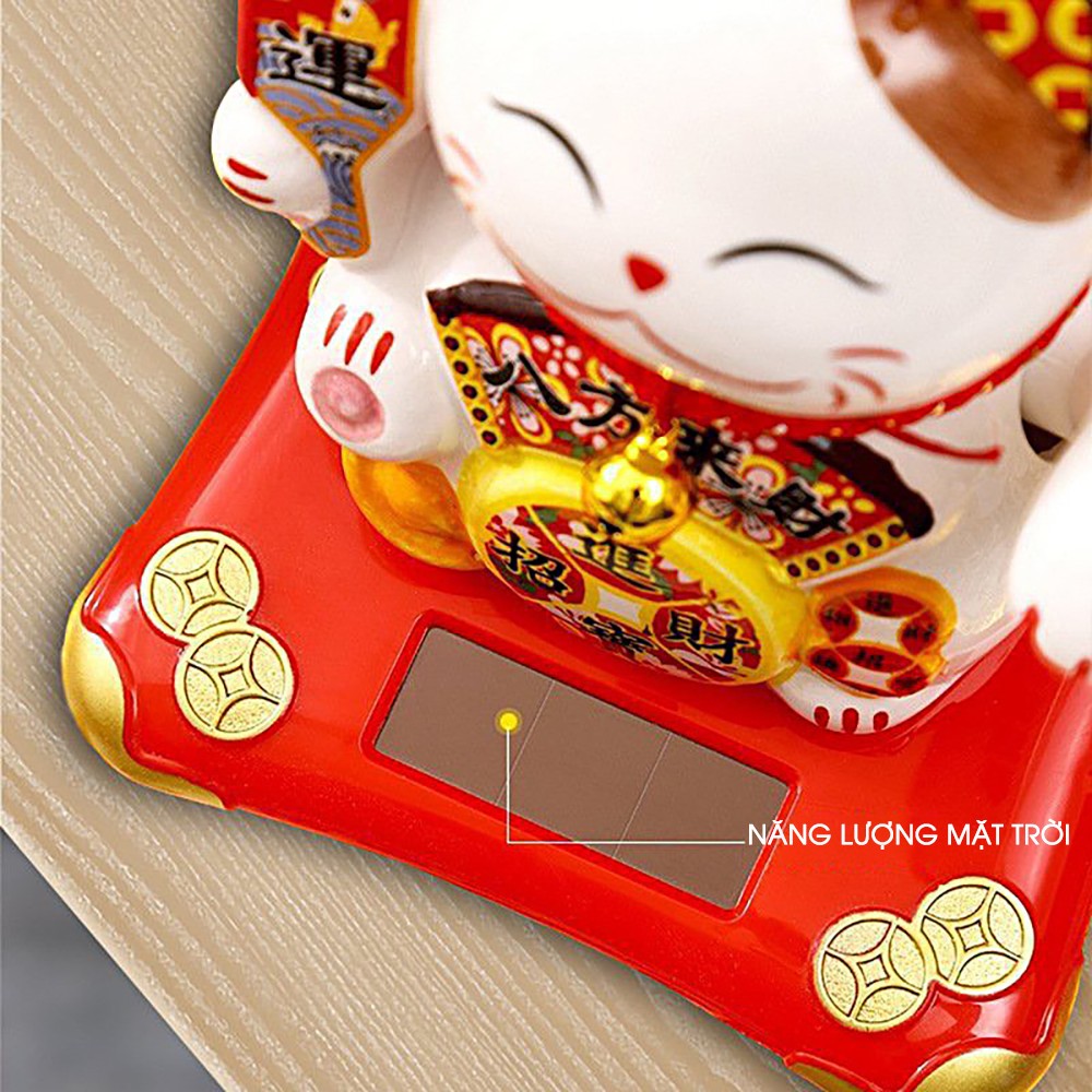 Mèo Thần Tài Bình An Mèo May Mắn Sử Dụng Năng Lượng Mặt Trời Bằng Sứ Cao Cấp 11-14 cm