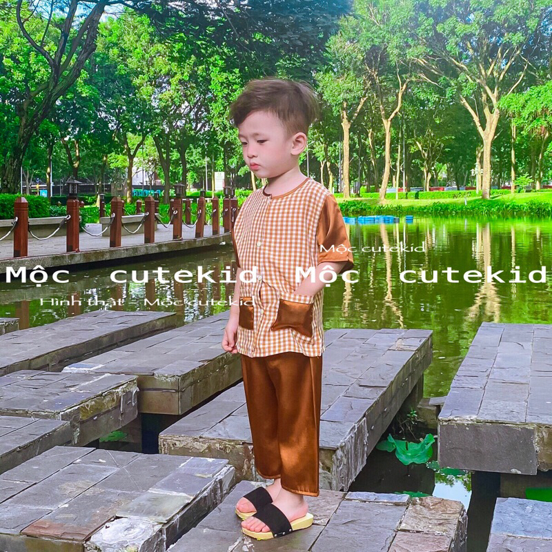 Bộ bà ba phối caro cho bé  - bộ quần áo đi chơi bé trai, set đồ đi chơi lễ bé trai