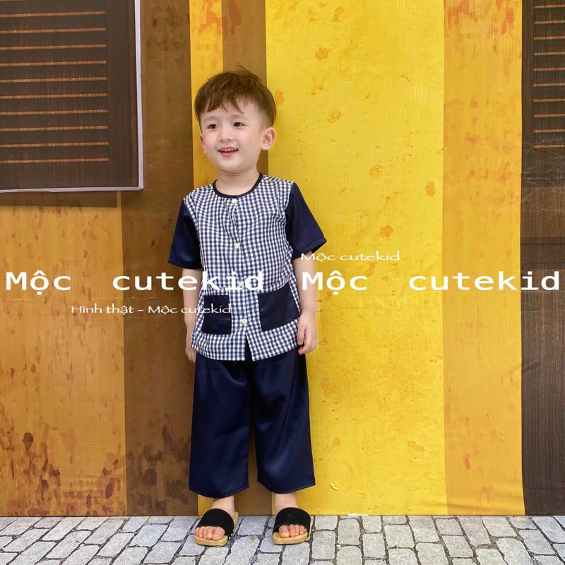 Bộ bà ba phối caro cho bé  - bộ quần áo đi chơi bé trai, set đồ đi chơi lễ bé trai