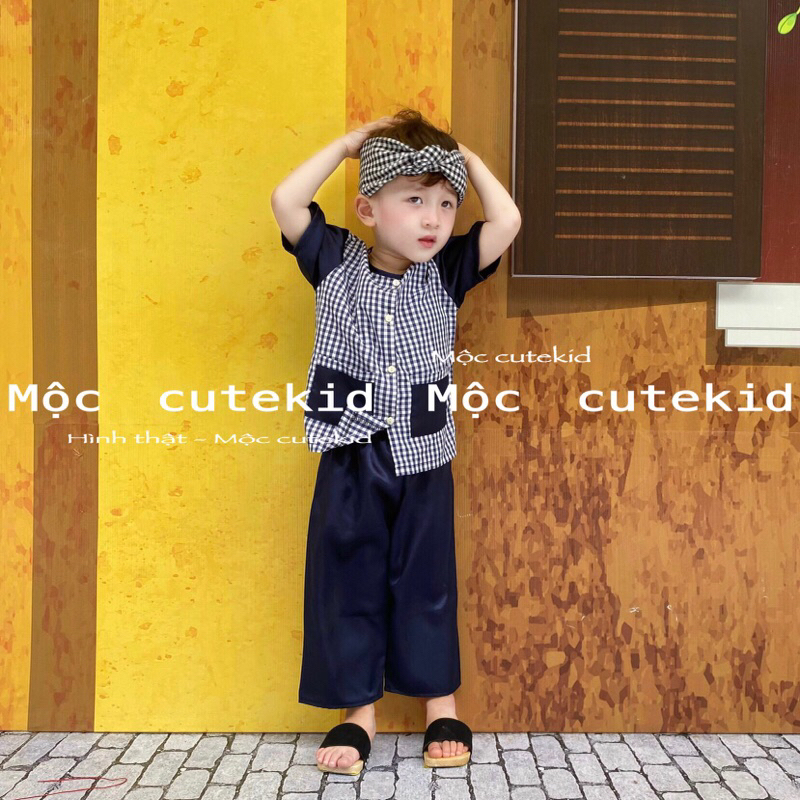 Bộ bà ba phối caro cho bé  - bộ quần áo đi chơi bé trai, set đồ đi chơi lễ bé trai