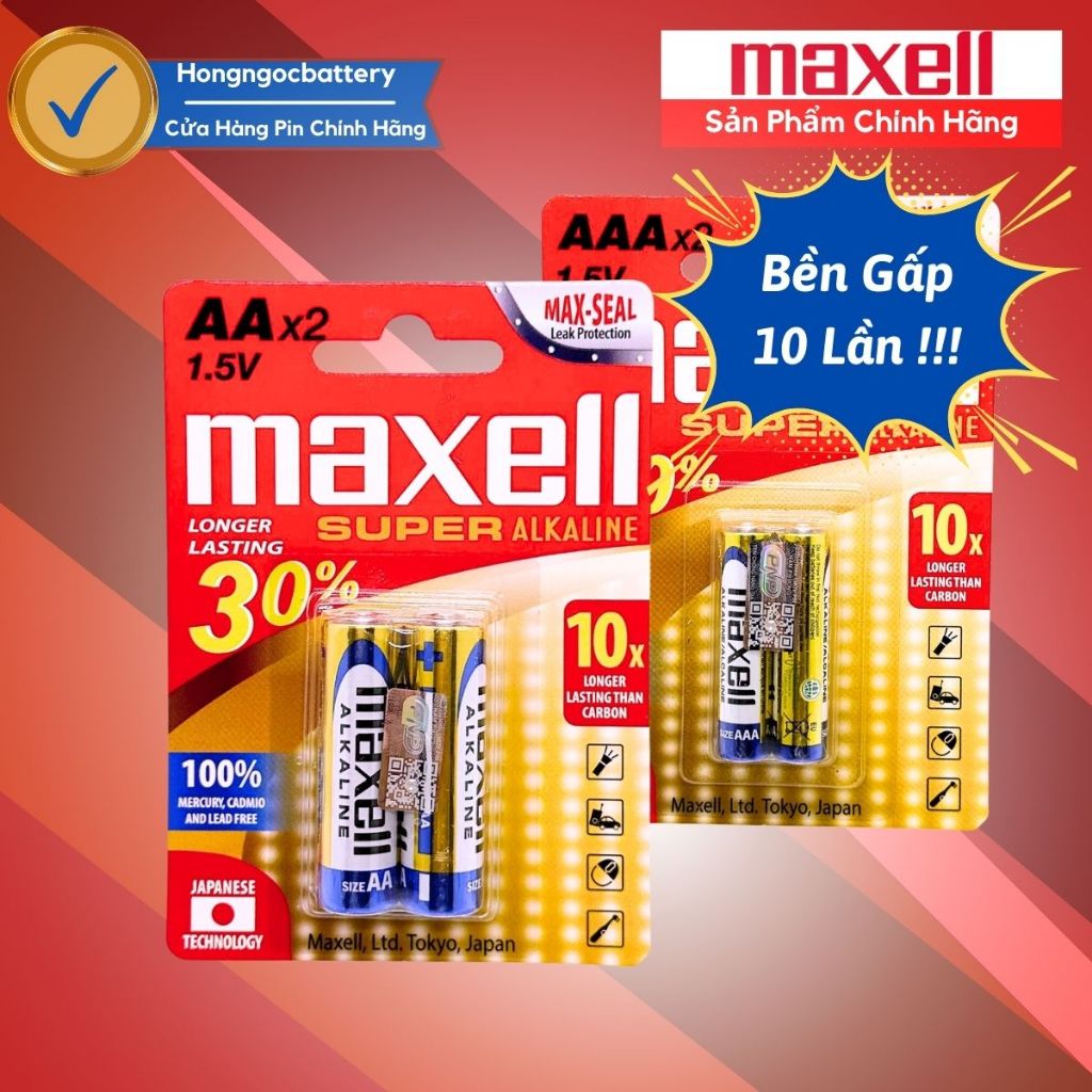 Vỉ 2 Viên Pin AA , AAA Maxell Super Alkaline 1,5V  bền gấp 10 lần - Hàng chính hãng