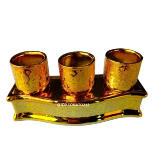 CHUNG BỘ 3 LY THỜ CÚNG KIM SA 091 CAO 8CM