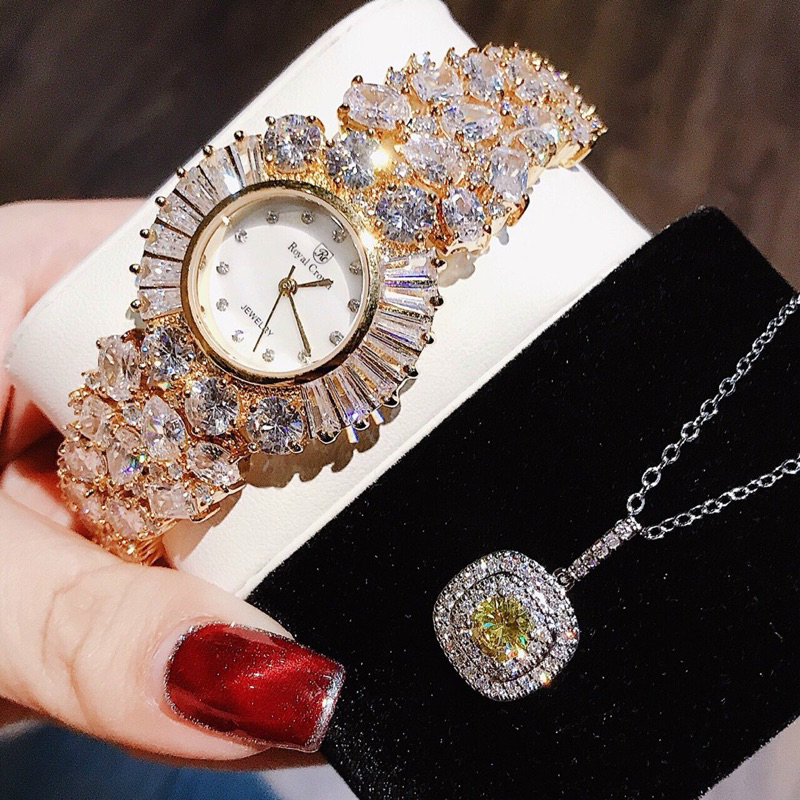 𝐂𝐇𝐈́𝐍𝐇 𝐇𝐀̃𝐍𝐆_Đồng Hồ Nữ ROYAL CROWN ĐÁ PHA LÊ CAO CẤP FULLBOX
