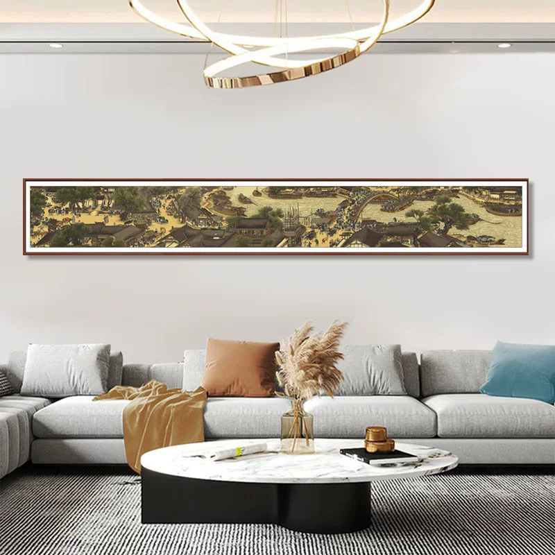 Tranh thêu 660*90CM 11CT VẢI NÂU LỤA CỔ