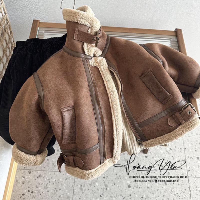 Khoác Nâu Da Lộn Nót Lông Nâu Be Thời Trang Bé Trai Bé Gái ChipChil