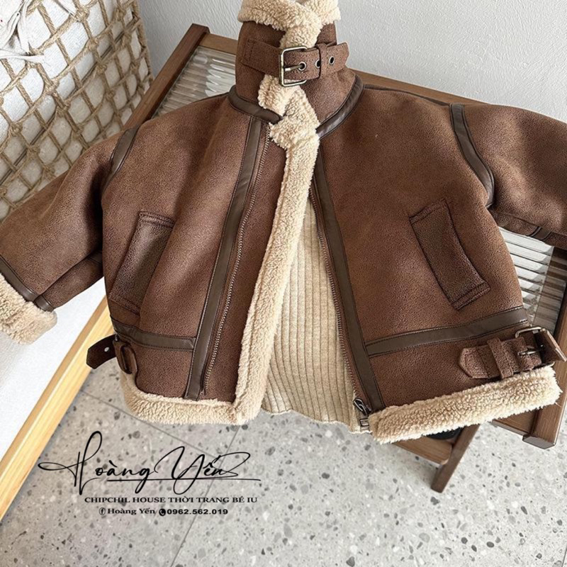 Khoác Nâu Da Lộn Nót Lông Nâu Be Thời Trang Bé Trai Bé Gái ChipChil