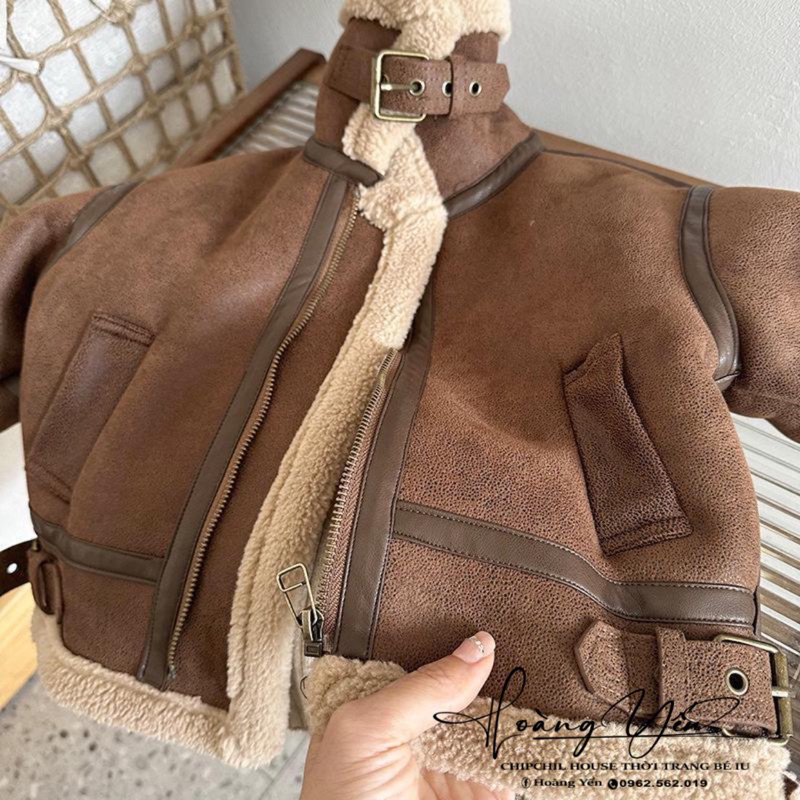 Khoác Nâu Da Lộn Nót Lông Nâu Be Thời Trang Bé Trai Bé Gái ChipChil