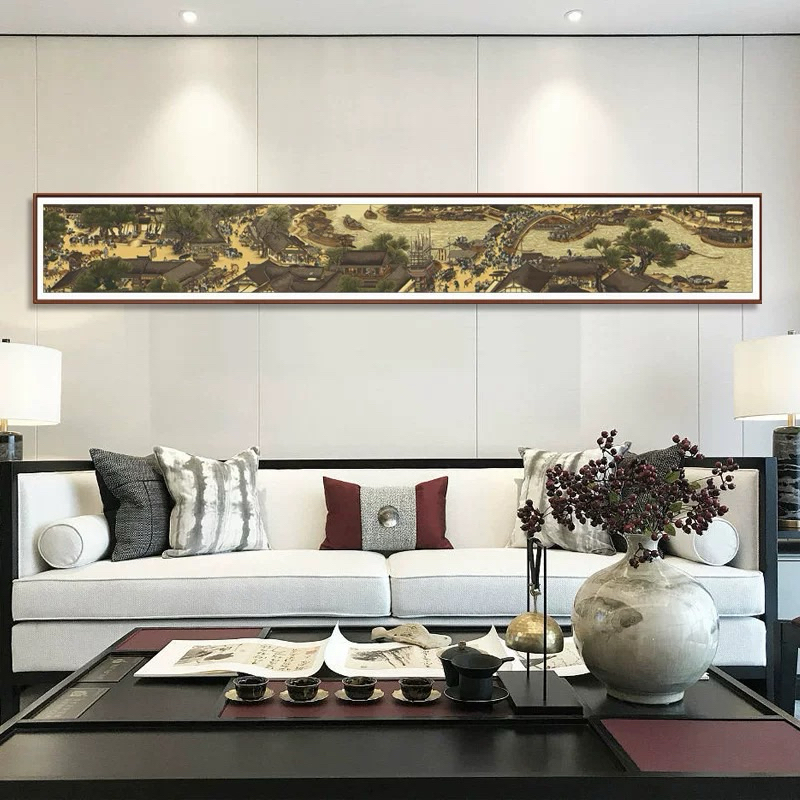 Tranh thêu 660*90CM 11CT VẢI NÂU LỤA CỔ