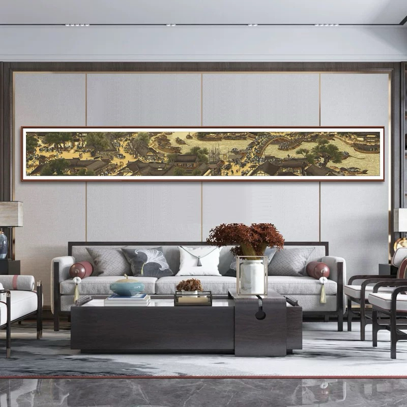 Tranh thêu 660*90CM 11CT VẢI NÂU LỤA CỔ