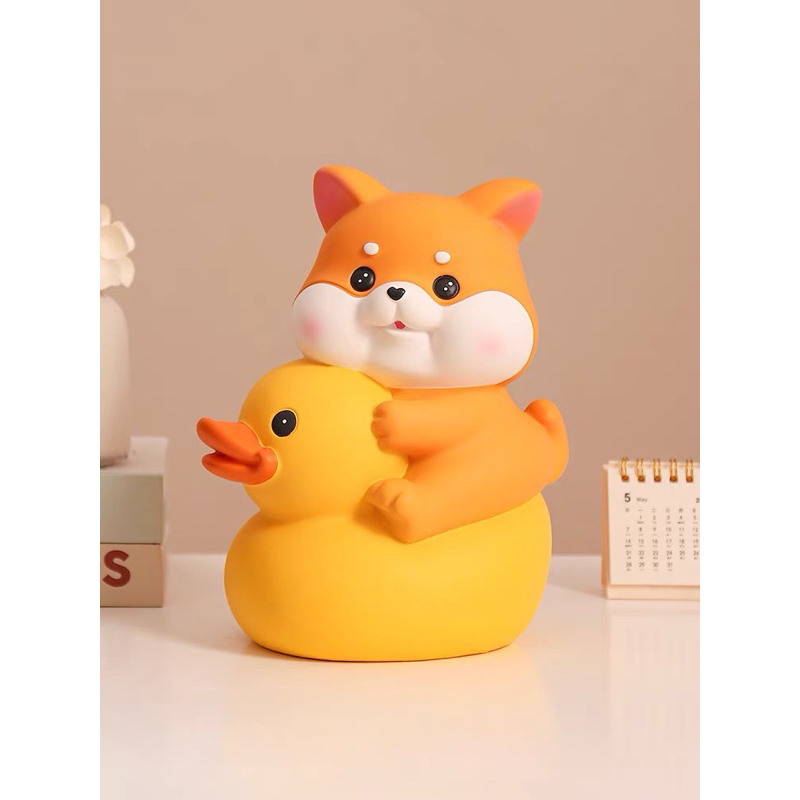 Tượng tô màu CÚN ÔM VỊT thạch cao size lớn 18-24cm