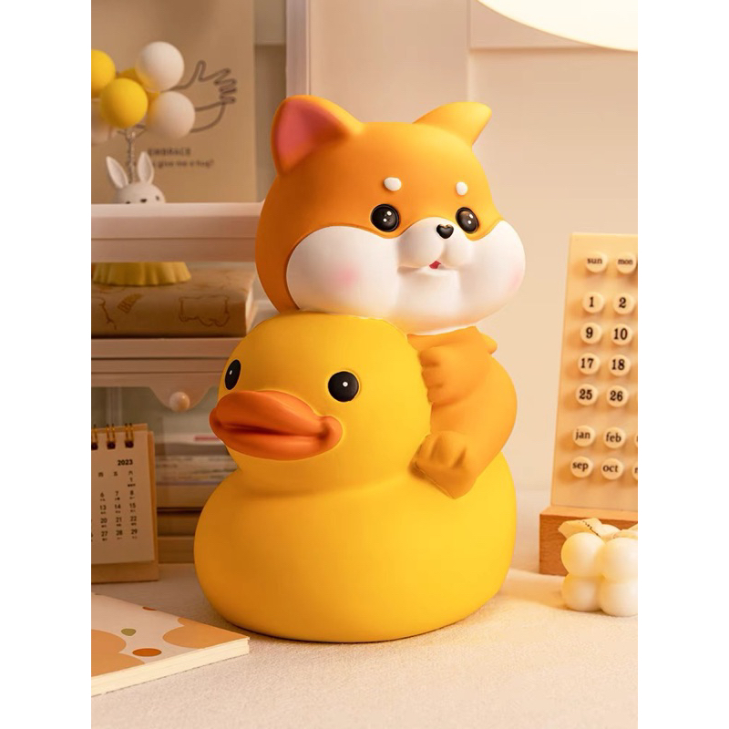 Tượng tô màu CÚN ÔM VỊT thạch cao size lớn 18-24cm