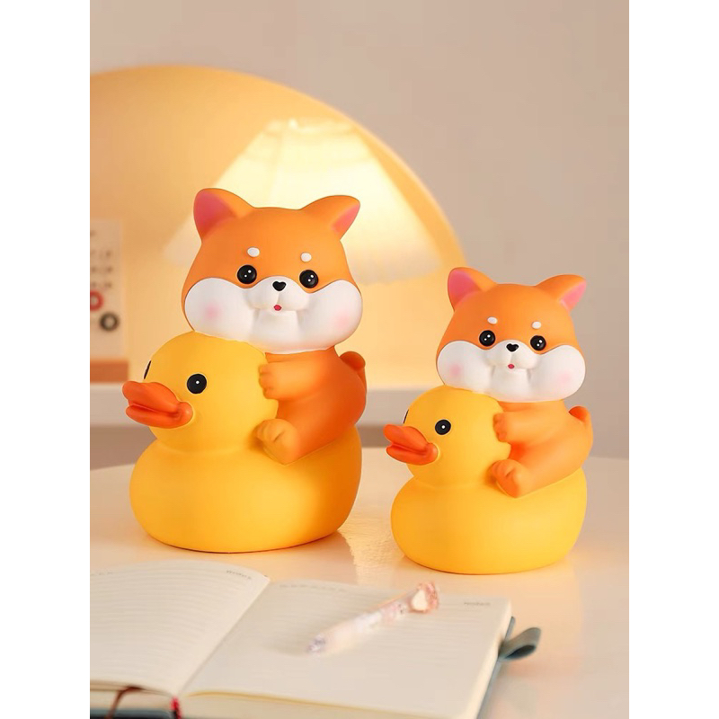 Tượng tô màu CÚN ÔM VỊT thạch cao size lớn 18-24cm