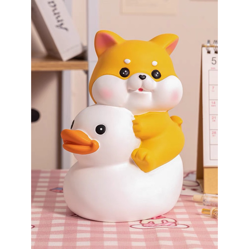 Tượng tô màu CÚN ÔM VỊT thạch cao size lớn 18-24cm