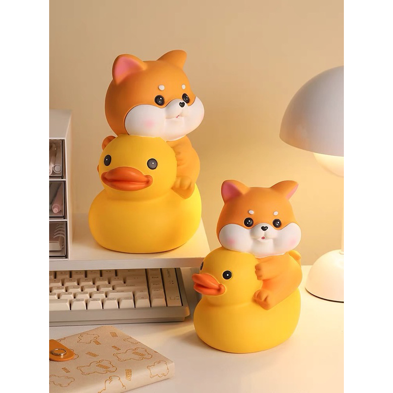 Tượng tô màu CÚN ÔM VỊT thạch cao size lớn 18-24cm