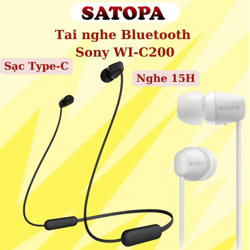 Tai nghe Bluetooth Sony WI-C200, tai nghe không dây chính hãng Sony pin 15h sử dụng- Hàng Chính Hãng Mới Fullbox