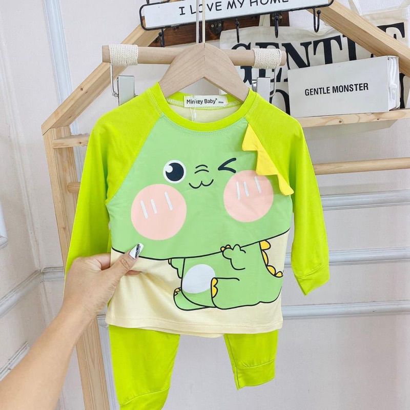 Tay dài quần dài thun lạnh hoạ tiết bé 6-18 kí