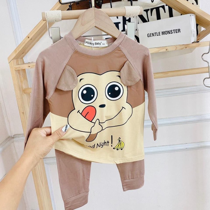 Tay dài quần dài thun lạnh hoạ tiết bé 6-18 kí