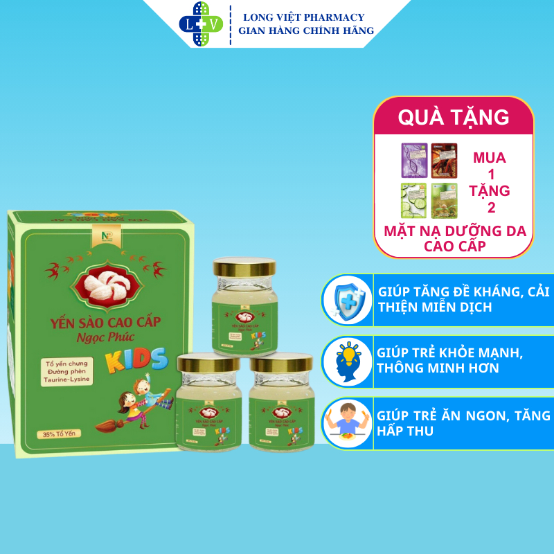 Yến Sào cao cấp Ngọc Phúc Kids 35% Tổ Yến Chưng Đường Phèn, Taurine,Lysine Giúp Bé Ăn Ngon, Tăng Đề Kháng