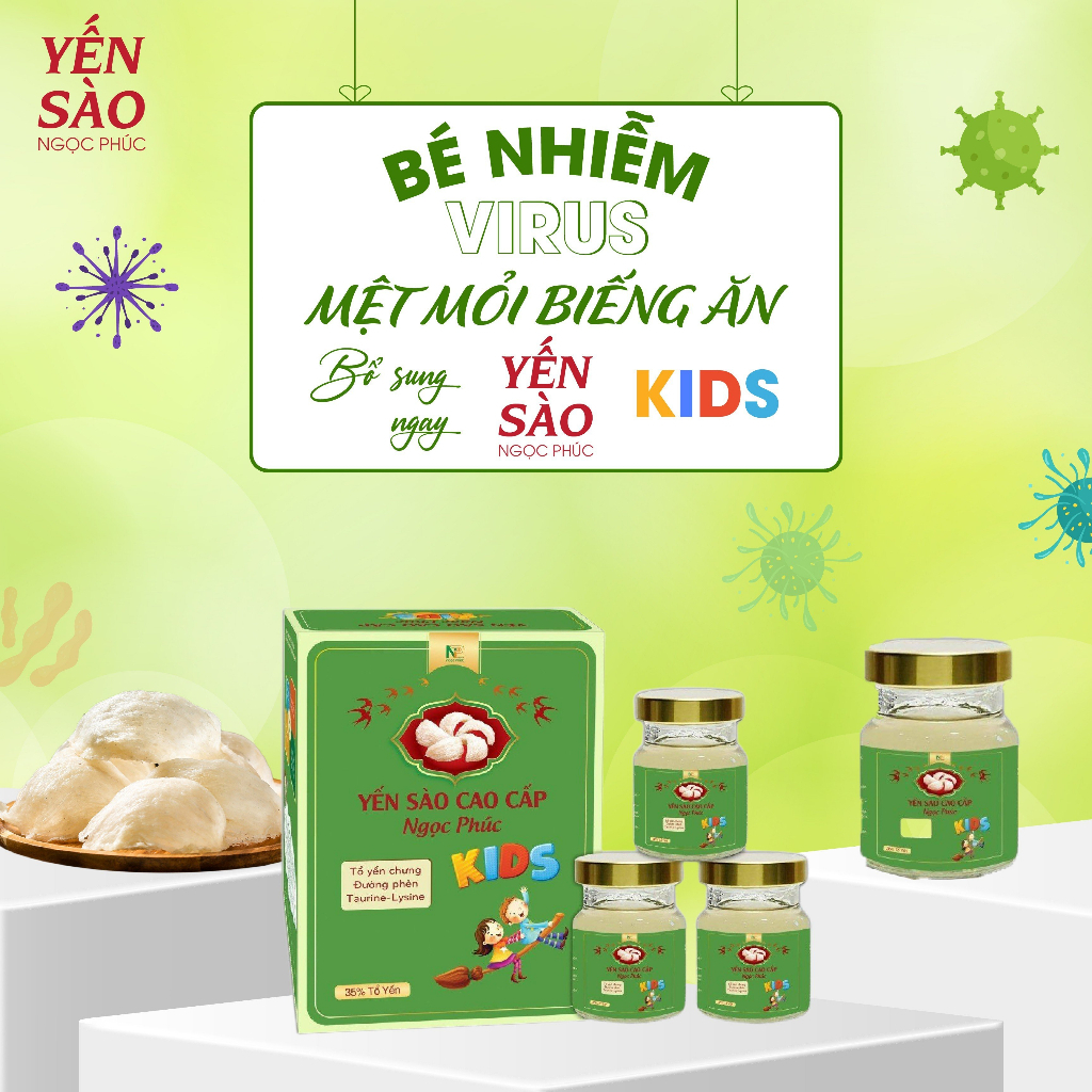 Yến Sào cao cấp Ngọc Phúc Kids 35% Tổ Yến Chưng Đường Phèn, Taurine,Lysine Giúp Bé Ăn Ngon, Tăng Đề Kháng